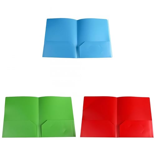 3 Pcs Plastic Folders with Pockets No Prongs, Letter Size Paper Folder Set | Waterproof scratch resistant matrix, Dual interior protective flaps, Easily wiped clean