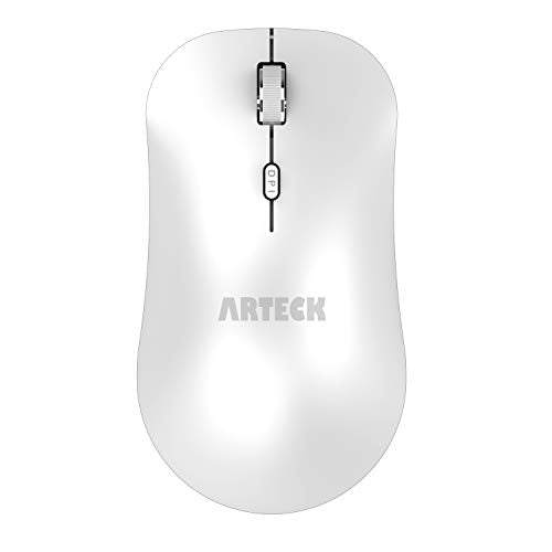 Arteck 2.4G Wireless Mouse with Nano USB Receiver Ergonomic Design Silent Clicking for Computer/Desktop/PC/Laptop and Windows 10/8/7 Build in Rechargeable Battery - White - color: White