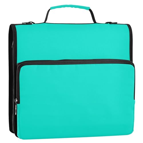 Neon Green Water 3 Ring Zipper Binder with Shoulder Strap & Handle 3 Inch D-Ring with Multiple Pocket, Pencil Pouch & Expanding File Folder, Binder Organizer for School Office - color: Neon Green Water