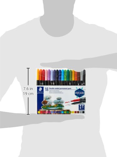 Staedtler Double Ended Permanent Pens, Fine and Ultra-Fine, 18 Colors, 3187 TB18 - size: 1 count (Pack of 18)