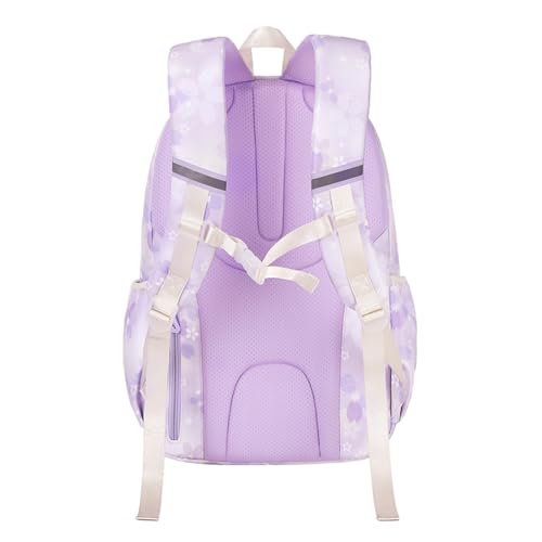 Girl backpack,Kids Backpack for Girl Kawaii Lightweight School Backpack Anti-theft Back Pocket Print Flowers Elementary Bookbag (Purple) - color: Purple