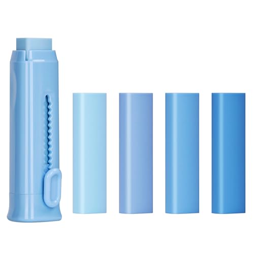 BAYOTRY Retractable Push-Pull Eraser Set with 4 Refills, Gradient Colored Triangular Erasers, Mechanical Pencil Erasers Easy to Use for School, Office, Drawing & Artists (Blue) - color: Blue