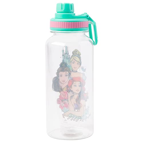 Silver Buffalo Disney Princess Ariel, Plastic Water Bottle, 32oz | Belle and Cinderella, Twist Spout, Sticker Set, You Stick Yourself, 0.95 Liters - color: Disney Princesses
