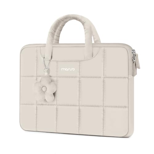 MOSISO Laptop Case 13.3 inch,13-13.3 inch Puffy Laptop Sleeve Compatible with MacBook Neo 13/Air 13 13.6/Pro/Pro 14,HP Dell ASUS Lenovo,Rectangle Quilted Bag with Handle&Flower Pendant, Greige - color: Greige, size: 13.3 inch