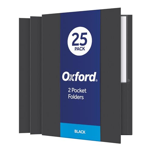Oxford Twin-Pocket Folders, Textured Paper, Letter Size, Black, Holds 100 Sheets, Box of 25 (57506EE), 8-1/2 x 11 - color: Black, size: 25 Count (Pack of 1)