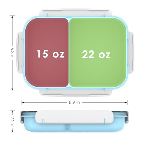 WHALEHOUSE Bento Lunch Box, 1100ML 2 Compartments Meal Prep Container with Utensil, Airtight Food Storage Container with Snap Locking Lids, Microwave/Dishwasher/Freezer Safe, On the Go - color: 1100mL-Blue