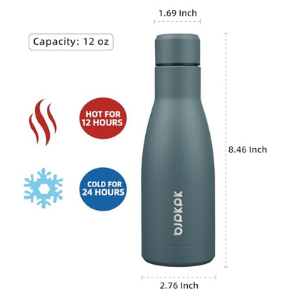 BJPKPK 12oz Water Bottles Stainless Steel Double Wall Vacuum Insulated Small Water Bottles for Travel,Deep Grey - color: Deep Grey, size: 12 Ounces
