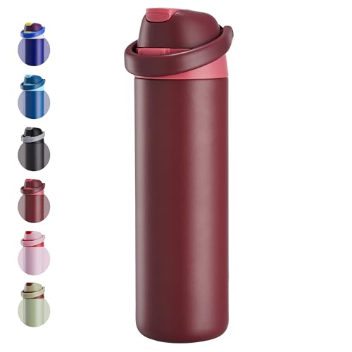 Fijinhom 24 oz Insulated Water Bottle, Stainless Steel Water Bottle with 2-in-1 Straw and Push-Button Spout Lid, Keeps 24 Hours Cold, Double Wall Vacuum Leak-Proof & BPA-Free for Sports, Travel, Red - color: Red, size: 24 Ounces