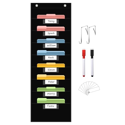 ANCOMEDO 8 Pockets File Storage Pocket Chart with 8 Nametag Pockets,Hanging Wall File Organizer for Classroom and Office Use, Keeps assignments, Files, scrapbooks, and Papers neatly Organized. - size: 8 Pockets