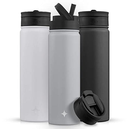 JoyJolt Triple Insulated Water Bottle with Straw Lid AND Flip Lid! 22oz Water Bottle, 12 Hour Hot/Cold Vacuum Insulated Stainless Steel Water Bottle. BPA-Free Leakproof Water Bottles - Thermos Bottle - color: Dove Grey, size: 22 Ounces