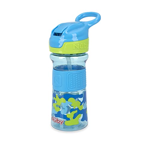 Nuby Thirsty Kids Flip-It No-Spill Toddler Sippy Cup with Soft Spout - 12 oz - 18+ Months - Aqua Camo - Back to School Essentials - color: Aqua Camo, size: 12 Ounces
