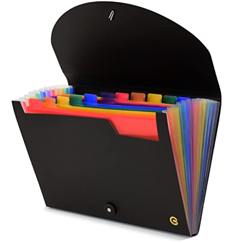 CNK File Folders Organizer with 13 Pockets Accordion Expanding Folder For Documents Receipt Document Paper Pocket Filing Products Accordian Important expandable holder files alphabetical Labels Letter - color: Black