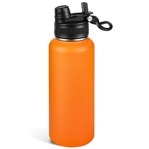40oz Insulated Stainless Steel Water Bottle 2-in-1 Leak-Proof Sip & Straw Lid with Handle, Double Wall Vacuum Insulated Travel Mug for Sports, Commute, Office, Orange, 1 Pack - color: Orange, size: 40 Ounces