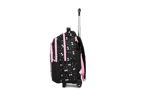 Women Large Rolling travel Backpack for kids, Wheeled Backpack with Adjustable Shoulder Straps, Nylon Book Bag 3pc Set (BOWKNOT BLACK) - color: Bowknot Black