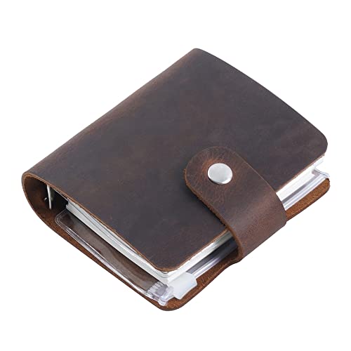 A9 Genuine Leather Journal, Coffee Handmade Leather Pocket Size Binder Planner, Mini Vintage Leather Planner, 120 Sheets Pages, Loose Leaf 3-Ring with Snap Button Closure (Coffee) - color: Coffee