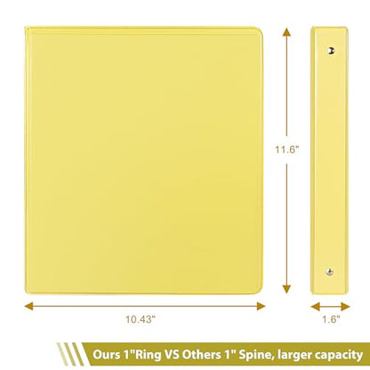 COMIX Standard 3 Ring Binder 1 inch with Clear View Cover, 1" Round Ring View Binder Holds 200 Sheets of US Letter Size Paper, 6 Pack (Lemon Yellow) - color: Lemon Yellow, size: 1 inch