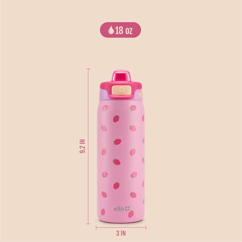 Ello Pop & Fill 18oz Stainless Steel Kids Water Bottle with Quick Fill Lid | Vacuum Insulated BPA Free Bottle with Leak Proof Straw and Chug Lid, Dishwasher Safe, Gift For Kids Teens, Strawberries - color: Strawberries, size: 18 Ounces