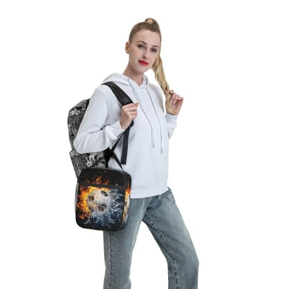 Insulated Durable Football Lunch Box with Shoulder Strap, Kids Adult Fire And Water Soccer School Lunch Bag, Lunch Tote Box Bag for Office School Picnic Beach Travel - color: Football