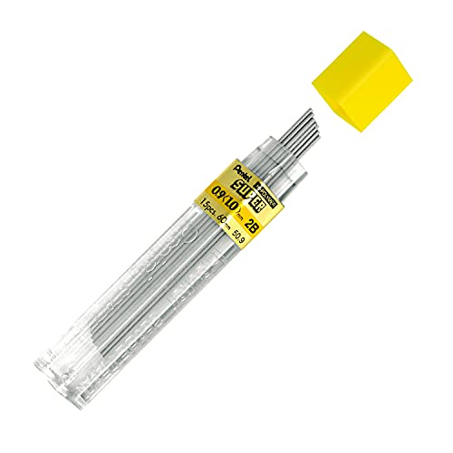 Pentel Super Hi-Polymer Lead Refill, (0.9mm) Thick, 2B, 180 Pieces of Lead, 12 Tubes of Lead (50-9-2B) - style: 2B Lead