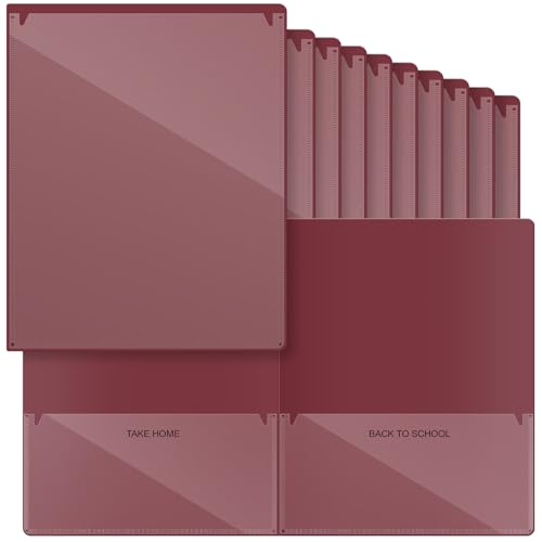 Henoyso 24 Pcs Folders with Pocket School to Home Folder Heavy Duty 2 Pocket Homework Folders with Clear Front Pockets for School Students Parent Teacher Communication (Maroon) - color: Maroon