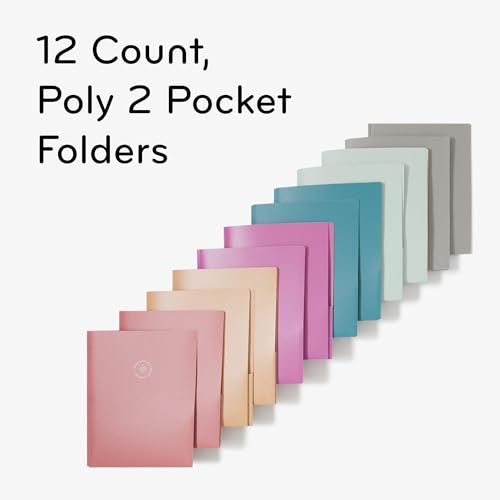 U Brands U-Eco Poly 2-Pocket Pronged Folders, Set of 12, Assorted Brights, Built-in Metal Prongs, Letter Size (6599U01-12)