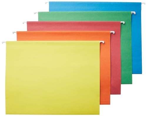 Amazon Basics Hanging File Folders with Adjustable Tabs, Sturdy Expandable Document Organizer, Letter Size, Assorted Colors, 25-Pack - color: Assorted, size: 25 Pack