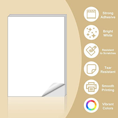 BESTEASY Sticker Paper 8.5" x 11" Full Sheet Label Stickers for Laser & Inkjet Printers, Self-Adhesive Paper Shipping Labels (500 Sheets,500 Labels) - size: 500 sheets, style: 1 up-8.5"x11"