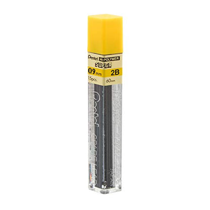 Pentel Super Hi-Polymer Lead Refill, (0.9mm) Thick, 2B, 180 Pieces of Lead, 12 Tubes of Lead (50-9-2B) - style: 2B Lead
