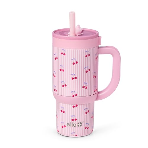 Ello Oasis 14oz Stainless Steel Toddler Tumbler with Handle & Retracting Straw, 100% Leakproof, Double-Wall Vacuum Insulated, Kids Water Bottle for School, BPA Free, Dishwasher Safe, Preppy Cherries - color: Preppy Cherries, size: 14 Ounces