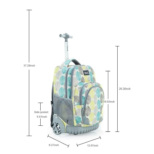 Tilami Kids Rolling Backpack 18 inch Boys and Girls Laptop Backpack, Leaves - color: Leaves