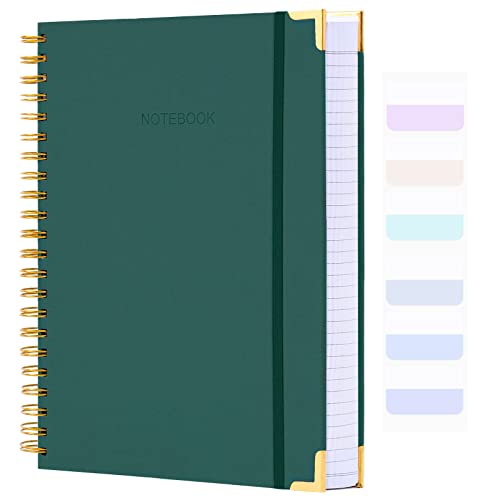 Spiral Notebook, College Ruled Notebook Journal, 7” x 10”, 300 Pages Leather Writing Journal for Women Men, B5 Hardcover Notebook for Work School, 24pcs Index Tabs, Green - color: Green, size: 7" x 10"