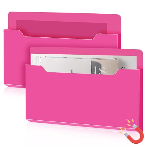 Feifeiya 2 Pcs Magnetic File Folder Wall Hanging Holder Large Pocket Paper Magazine Mail Organizer for Refrigerator Classroom Locker Whiteboard(Horizontal,Rose Red,13.8 x 8.3 Inches) - color: Rose Red, size: 13.8 x 8.3 Inches, style: Horizontal
