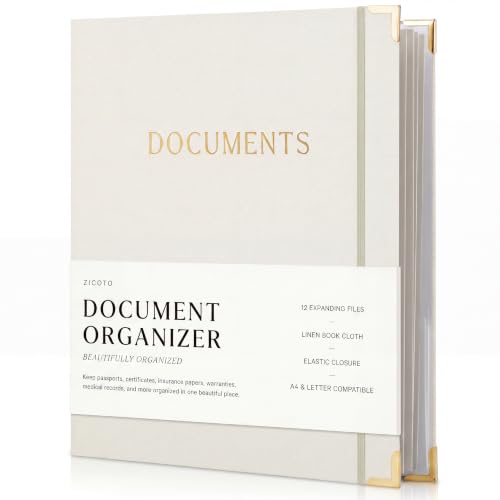 Important Document Organizer Set with Folders - Complete Linen Ring Binder Set Safely Stores All Documents & Files in One Place - Easy to Use Expanding Storage Incl. Envelopes, Pockets & Labels - color: Beige
