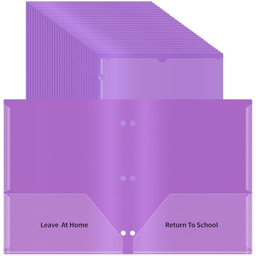 30 Pcs Home School Folders with Clear Front Pockets and 3 Holes, 2-Pocket Classroom Communication Folder Homework Parent Teacher Folder Take Home Plastic Folders for Kid Student ﻿ (30, Purple) - color: Purple