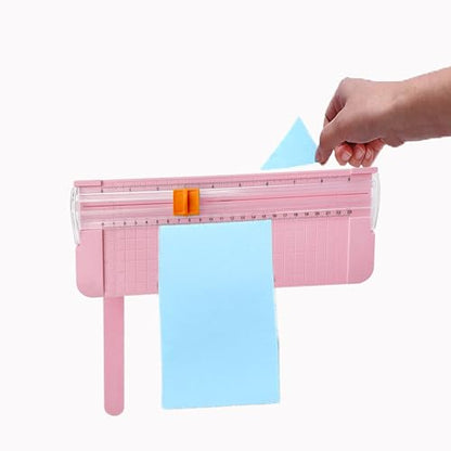 Paper Cutter, A4 Paper Trimmer with Security Safeguard & Side Ruler Portable Straight Edge Cutter for Scrapbooking Craft Paper, Photos, Label, Cardstock (Pink)