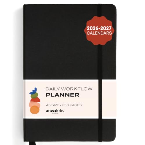 Anecdote Daily Planner w/ 2026-2027 Calendar | Start Anytime 26 Weeks Undated | 1 Page per Day | 8.5" x 5.2" | Hardcover To-Do List Organizer, Plan Your Success, Achieve Productivity Goals (Black) - color: Black, size: A5 (5.8'' x 8.3'')