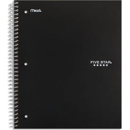 Five Star Spiral Notebook + Study App, 5 Subject, Wide Ruled Paper, 8" x 10-1/2", 200 Sheets, Fights Ink Bleed, Water Resistant Cover, Black (72045) - color: Black, size: 8" x 10.5" (Pack of 1)