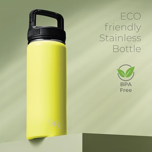 SipX™ 18 oz Insulated Water Bottle with 3 Lids – Leakproof Stainless Steel, Triple Insulated – Cold 24 Hours/Hot 12 Hours – Durable Bottle for School, Gym, Travel – Yellow - color: Yellow, size: 18 Ounces