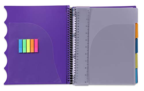 Mintra Office Durable PREMIUM Spiral Notebook, ((Purple, 5 Subject, 8.5in x 11in)), Fabric Covered Coils, No Snags, Removable Adjustable Pocket Dividers, Ruler, Organization, Customizable - color: Purple, size: 5 Subject (8.5in x 11in)