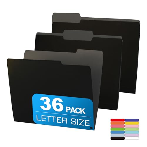 36 Packs Colored File Folders,Black File Folders,Two Tone Color File Folder 8.5 x 11 Inch,1/3 Cut Tabs Letter Size,Manila File Folders for Office,School and Home,Organization - color: Black, style: 36 Packs