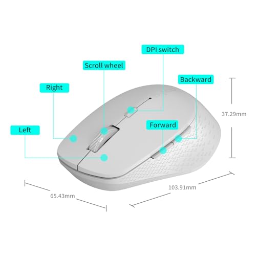 Rapoo M300G Silent Wireless Mouse, Bluetooth Mouse for Laptop, 2.4GHz with USB Receiver, 2400 Adjustable DPI Optical Tracking, 1 Year Battery Life, Compatible with PC, Grey - color: Light Grey