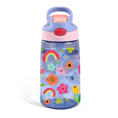 Rainbow 14oz Water Bottle with Straw – Leakproof BPA-Free Plastic Pop-Up Spout, Reusable Leak-Proof Travel Bottle for Outdoor Sports - color: Rainbow1