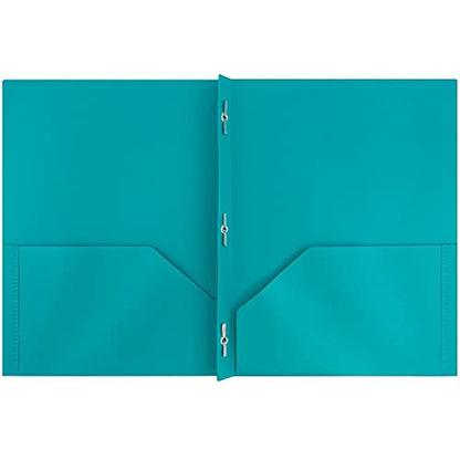 JAM PAPER Plastic Color POP Folders - 2 Pocket Durable Folders with Metal Prongs Fastener Clasps - Teal Blue - 6/Pack - color: Teal, size: 6 Per Pack