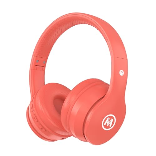 Mokata Headphones Kids Bluetooth 5.4 Wireless Play Time 68H Safe Volume Limit 85/94dB Over-Ear Foldable Headset,Fast Charging,with Aux Cord Built-in Mic for Toddler Child Pad Study Tablet Coral - color: 01-Coral