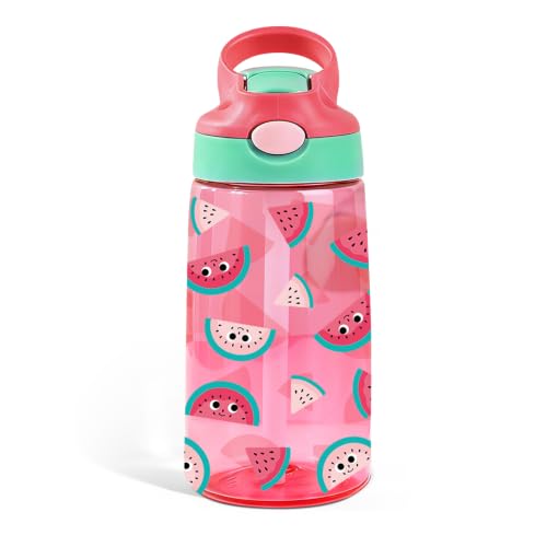 Watermelon Gifts 14oz Kid Water Bottle with Straw - Leakproof BPA-Free Plastic Pop-Up Spout for Boys and Girls, Reusable Leak Proof Travel Bottle for Outdoor Sports - color: Watermelon1