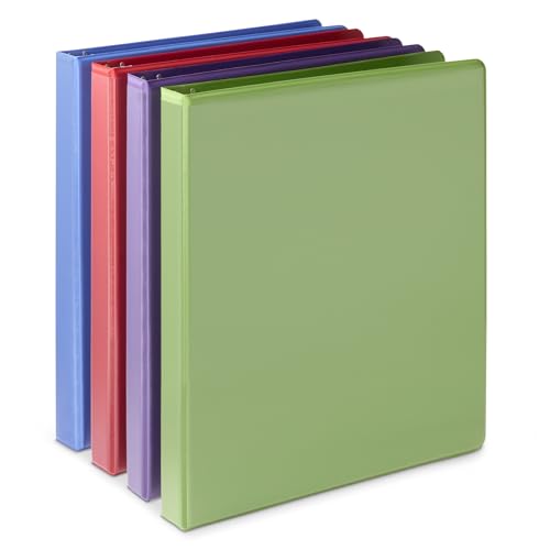 Amazon Basics Economy 3 Ring Binder, 1/2 Inch D-Ring, Easy Lock and Release, Holds up to 120 Sheets, 2 Pockets, Assorted Colors, 4-Pack - size: 1/2"