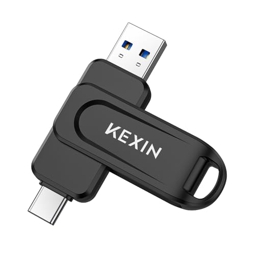 KEXIN 256GB Flash Drive Dual USB C Thumb Drive USB-A & Type-C 100MB/s Swivel USB Drive 256GB for Tablet iPhone 15/16 Car Game Console, Black - color: Black, size: 256G