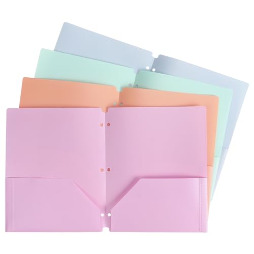 Tamaki Plastic Folders with Pockets, Letter Size Paper, Pastel Color, 4 PCS | Heavy Duty Two Pocket Folder 3 Ring Folders for Documents - color: 4 Pack-macaron