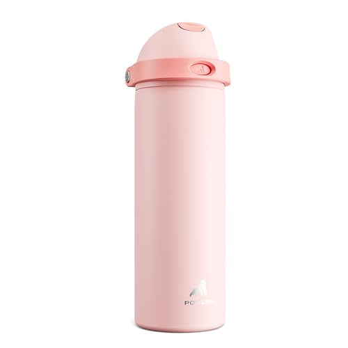 POWCAN 24 oz Insulated Water Bottle for Sports: 2-in-1 Lid with Push-Button Spout & Quick-Flip Straw, Leakproof, Car Cupholder Friendly, Stainless Steel for Gym, School, Travel (Cotton Candy) - color: Cotton Candy, size: 24 Ounces