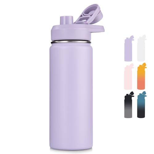 Fijinhom Insulated Water Bottle with Handle, 304 Stainless Steel Water Bottles with Wide Mouth, Double Wall Vacuum Sports Water Bottle, BPA Free, Keep Cold and Hot, 18 Ounces, Purple - color: Purple, size: 18 Ounces